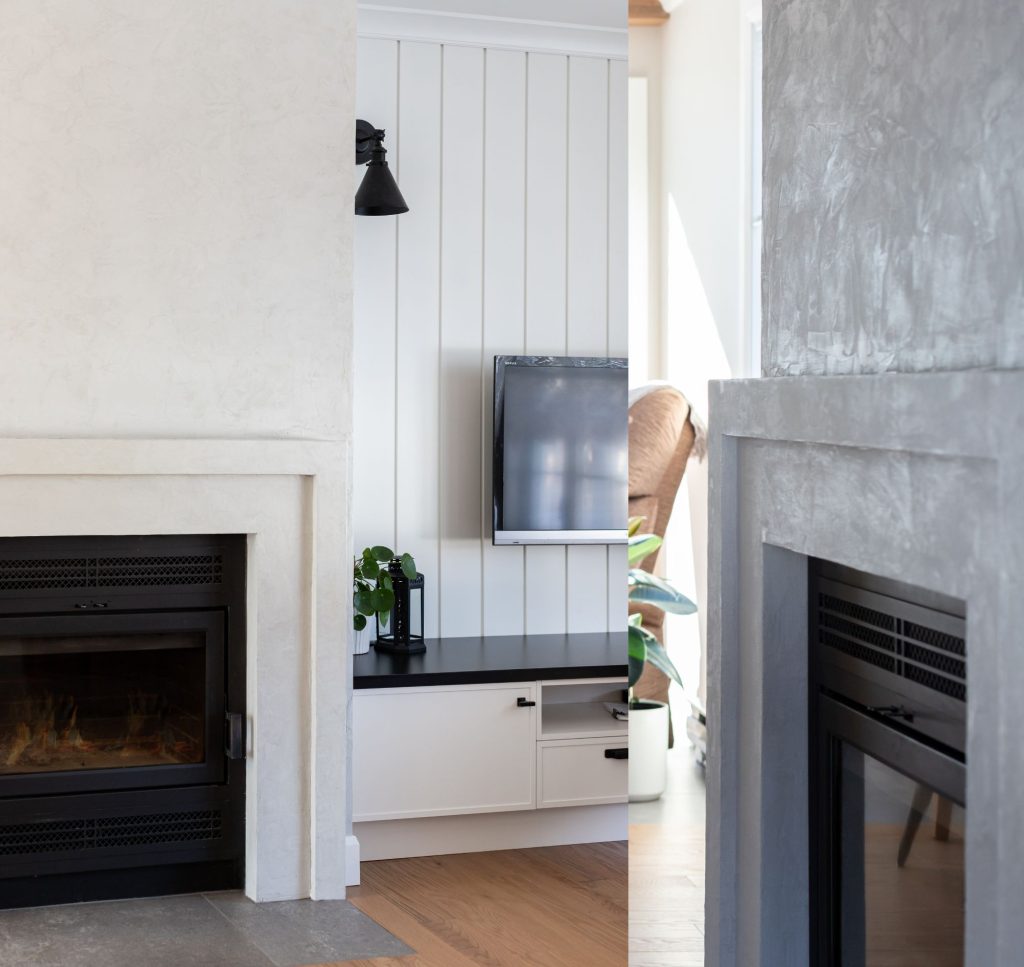 waxed concrete
microcement chimney mantle