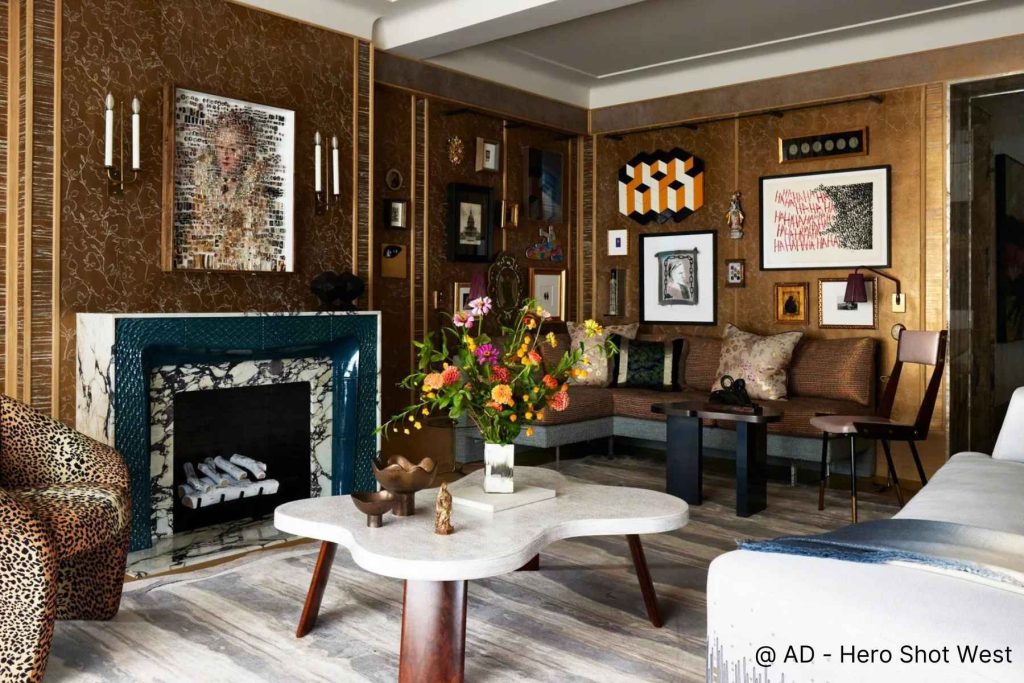 Art deco interior with wood wall covering 