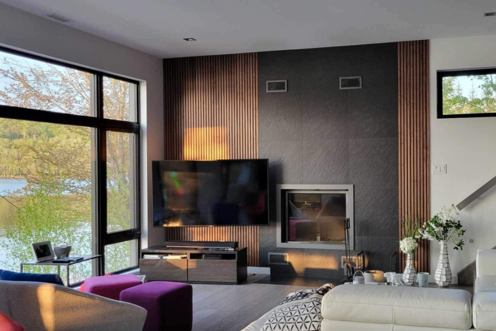 Acoustic panels on walls for large living room